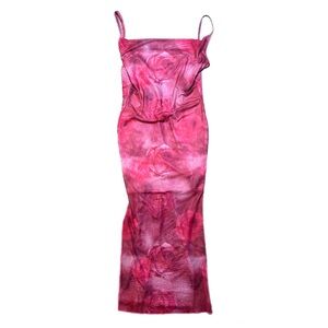 SHEIN Pink Floral Rose Slip Dress with Slits